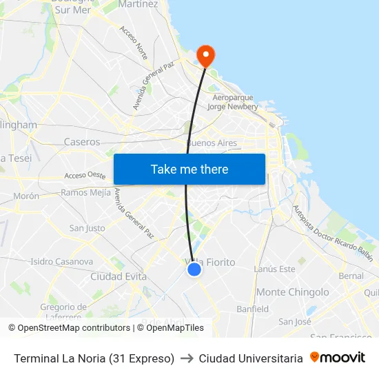 Terminal La Noria (31 Expreso) to Ciudad Universitaria map