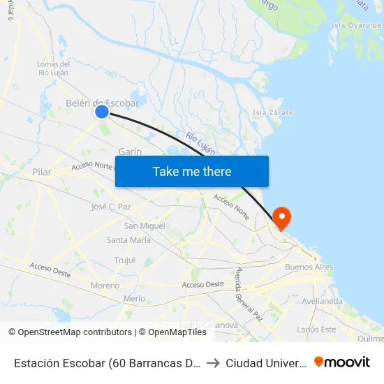 Estación Escobar (60 Barrancas De Belgrano) to Ciudad Universitaria map