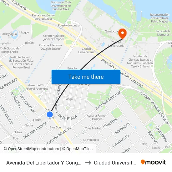 Avenida Del Libertador Y Congreso to Ciudad Universitaria map