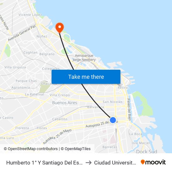 Humberto 1° Y Santiago Del Estero to Ciudad Universitaria map