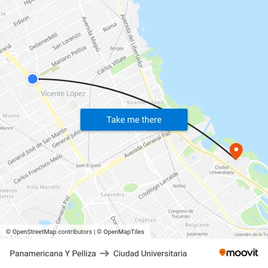 Panamericana Y Pelliza to Ciudad Universitaria map