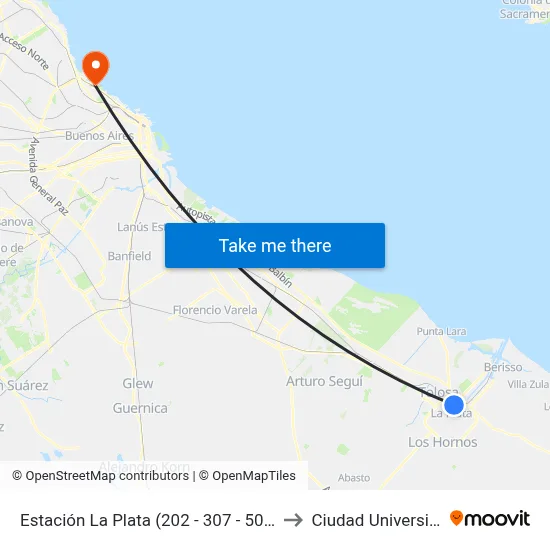 Estación La Plata (202 - 307 - 506 - Sur) to Ciudad Universitaria map