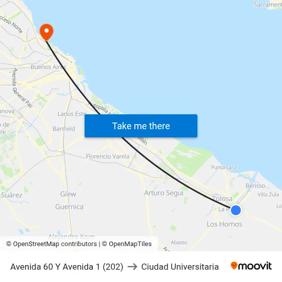 Avenida 60 Y Avenida 1 (202) to Ciudad Universitaria map