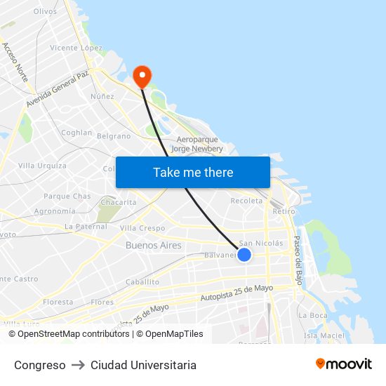 Congreso to Ciudad Universitaria map