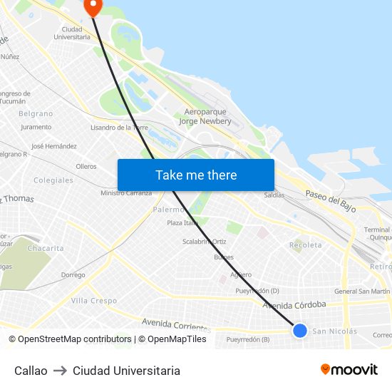 Callao to Ciudad Universitaria map