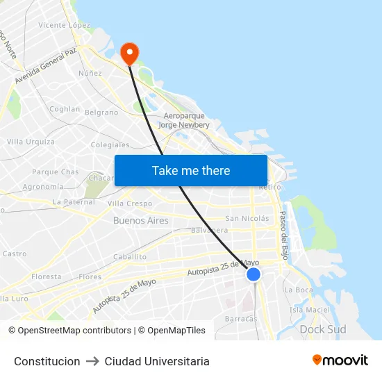 Constitucion to Ciudad Universitaria map