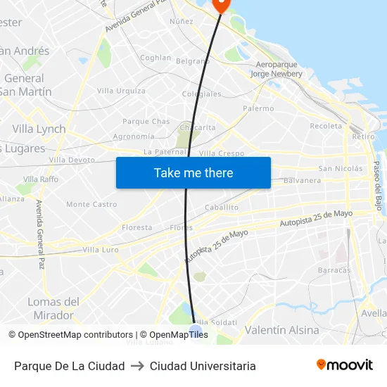 Parque De La Ciudad to Ciudad Universitaria map