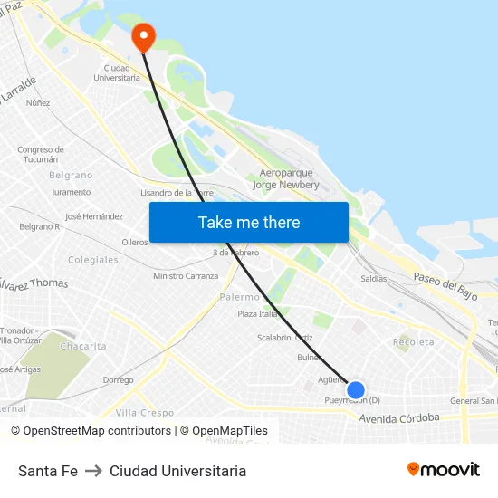 Santa Fe to Ciudad Universitaria map