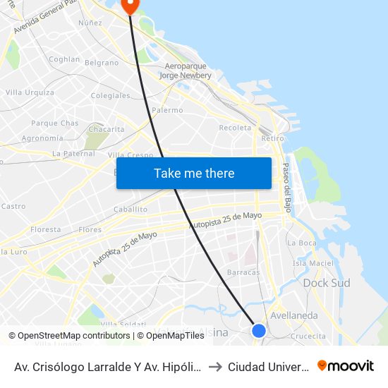 Av. Crisólogo Larralde Y Av. Hipólito Yrigoyen to Ciudad Universitaria map