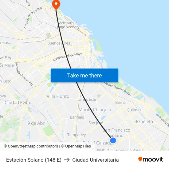 Estación Solano (148 E) to Ciudad Universitaria map
