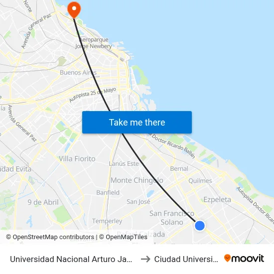 Universidad Nacional Arturo Jauretche to Ciudad Universitaria map