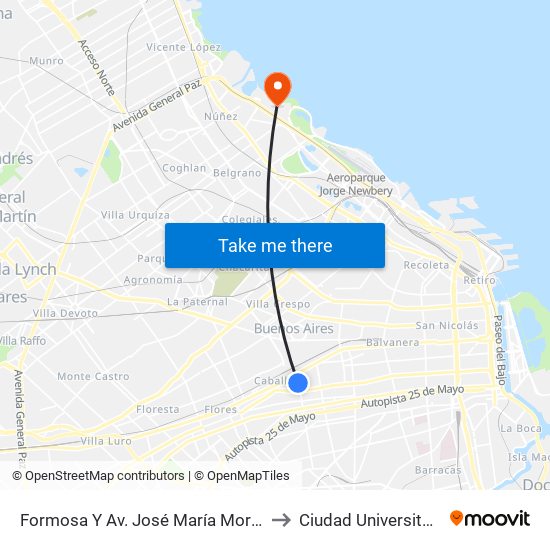 Formosa Y Av. José María Moreno to Ciudad Universitaria map