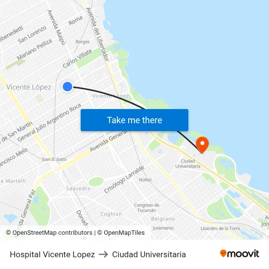 Hospital Vicente Lopez to Ciudad Universitaria map