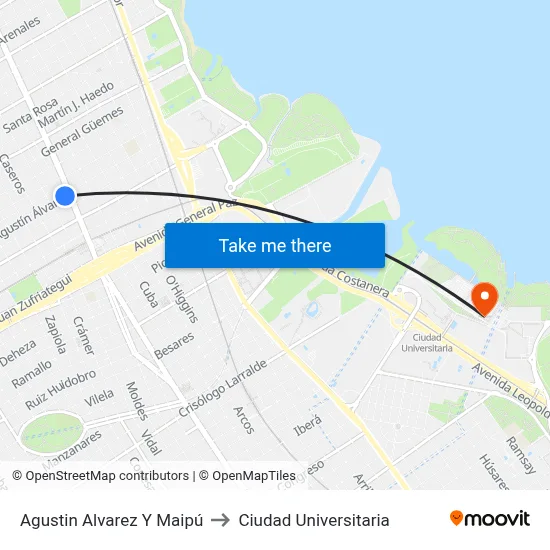 Agustin Alvarez Y Maipú to Ciudad Universitaria map