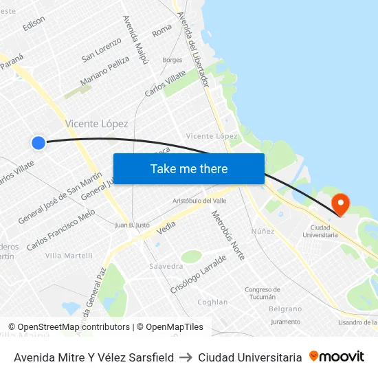 Avenida Mitre Y Vélez Sarsfield to Ciudad Universitaria map