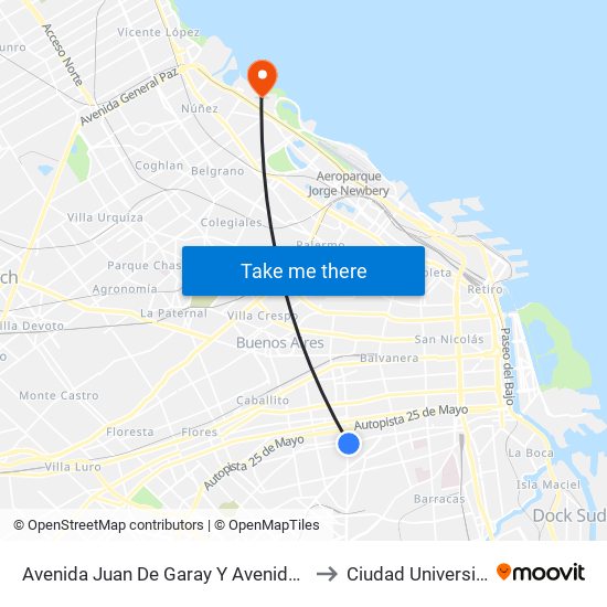 Avenida Juan De Garay Y Avenida Boedo to Ciudad Universitaria map