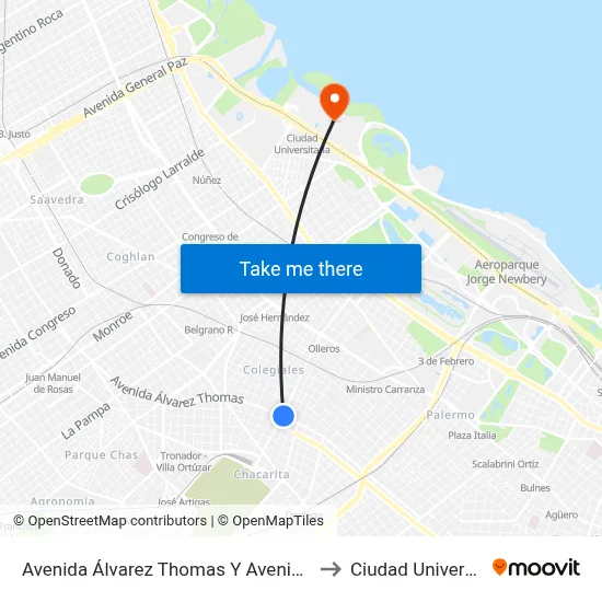 Avenida Álvarez Thomas Y Avenida Lacroze to Ciudad Universitaria map