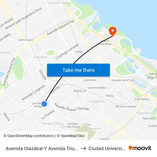 Avenida Olazábal Y Avenida Triunvirato to Ciudad Universitaria map