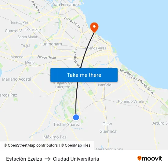 Estación Ezeiza to Ciudad Universitaria map