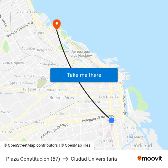 Plaza Constitución (57) to Ciudad Universitaria map