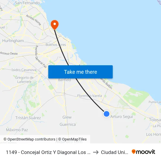 1149 - Concejal Ortiz Y Diagonal Los Guaraníes (5 Esquinas) to Ciudad Universitaria map