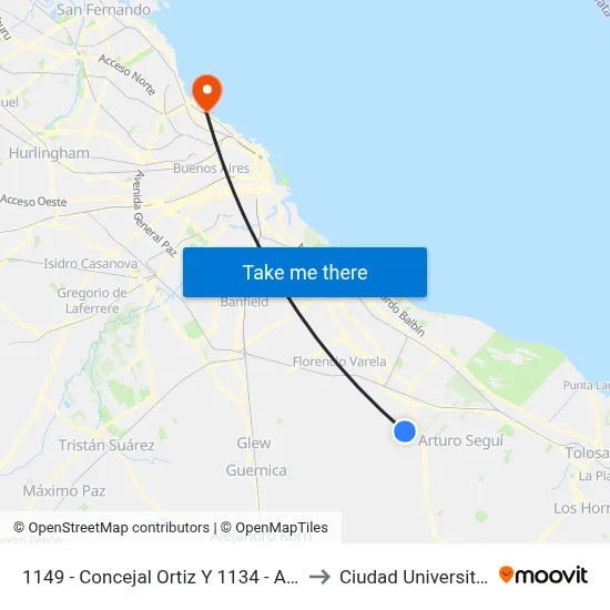1149 - Concejal Ortiz Y 1134 - Amelia to Ciudad Universitaria map
