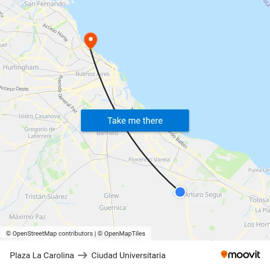 Plaza La Carolina to Ciudad Universitaria map
