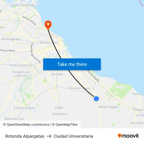 Rotonda Alpargatas to Ciudad Universitaria map