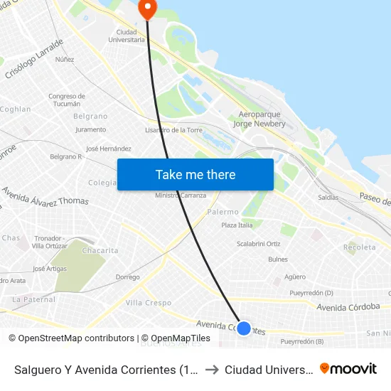 Salguero Y Avenida Corrientes (128 - 151) to Ciudad Universitaria map