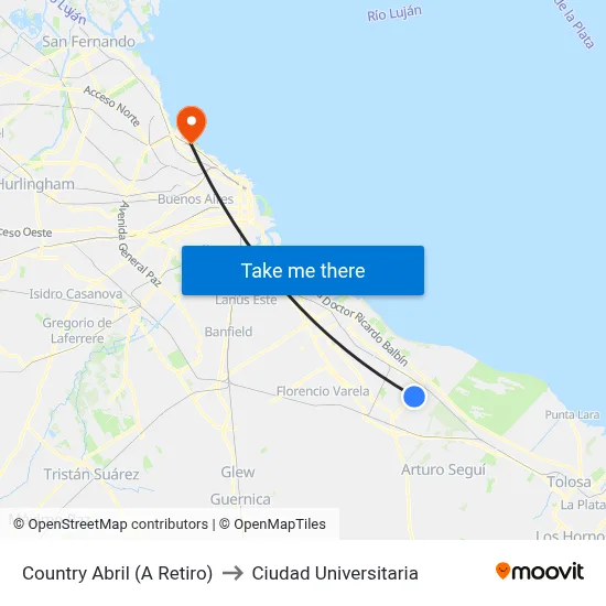 Country Abril (A Retiro) to Ciudad Universitaria map