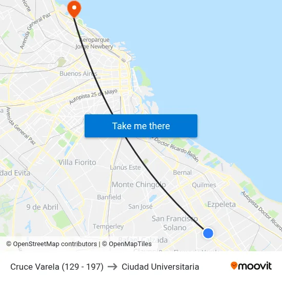 Cruce Varela (129 - 197) to Ciudad Universitaria map