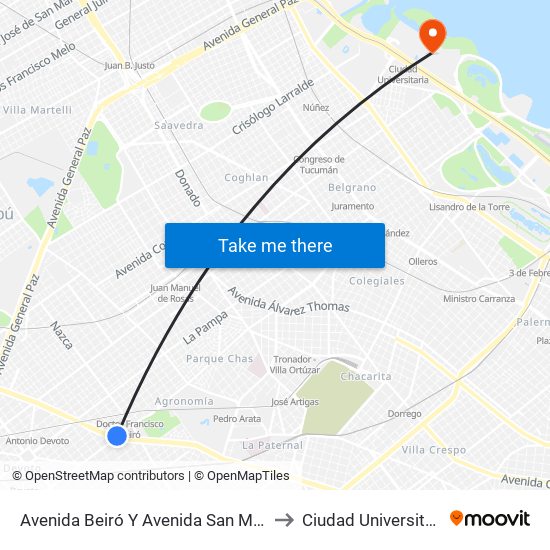 Avenida Beiró Y Avenida San Martín to Ciudad Universitaria map