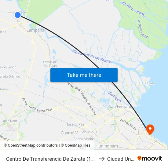 Centro De Transferencia De Zárate (194 - 204 - 228 - 429 - Combi) to Ciudad Universitaria map