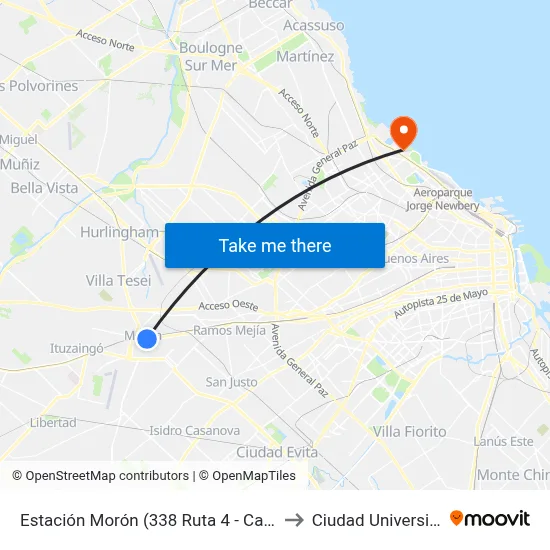 Estación Morón (338 Ruta 4 - Camargo) to Ciudad Universitaria map