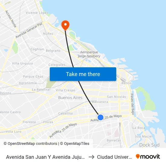 Avenida San Juan Y Avenida Jujuy (53 - 126) to Ciudad Universitaria map