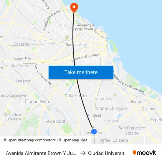 Avenida Almirante Brown Y Juncal to Ciudad Universitaria map