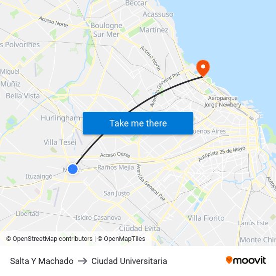Salta Y Machado to Ciudad Universitaria map
