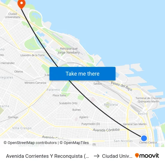Avenida Corrientes Y Reconquista (109 - 140 - 146 - 180) to Ciudad Universitaria map