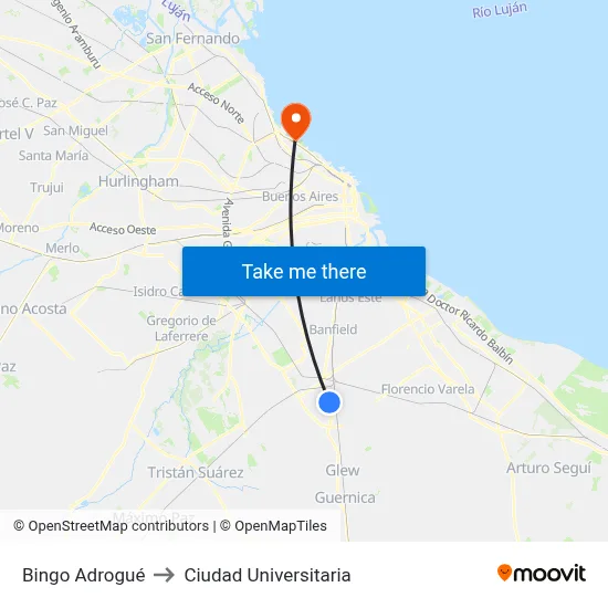 Bingo Adrogué to Ciudad Universitaria map
