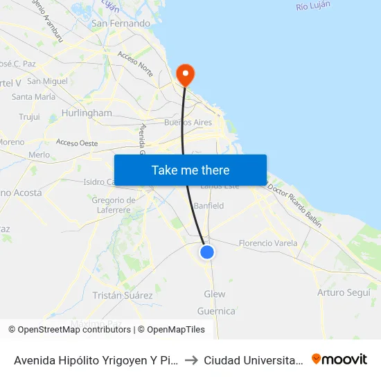 Avenida Hipólito Yrigoyen Y Pino to Ciudad Universitaria map