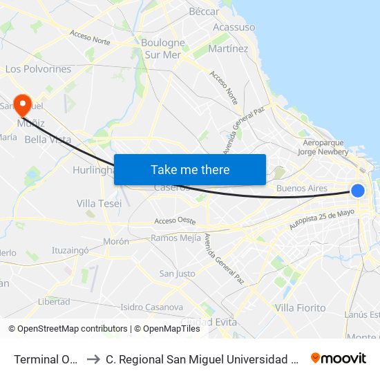 Terminal Obelisco to C. Regional San Miguel Universidad Nacional De Luján map