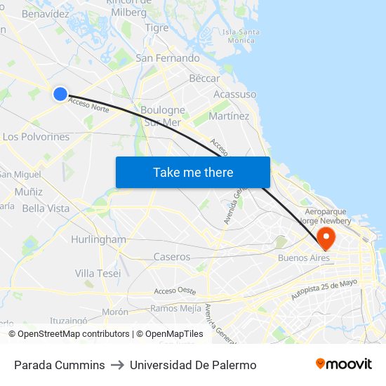 Parada Cummins to Universidad De Palermo map