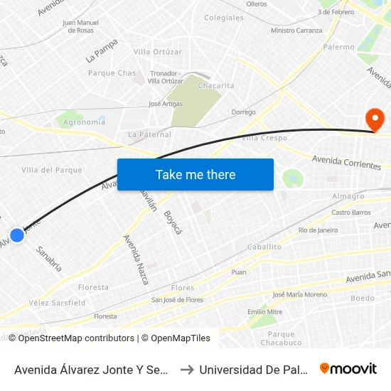 Avenida Álvarez Jonte Y Segurola to Universidad De Palermo map