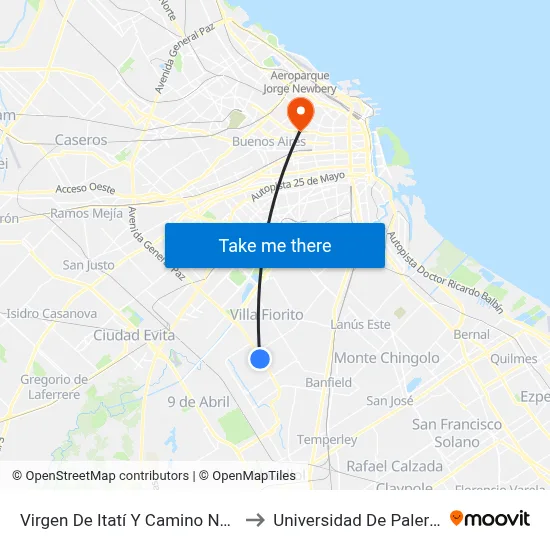 Virgen De Itatí Y Camino Negro to Universidad De Palermo map