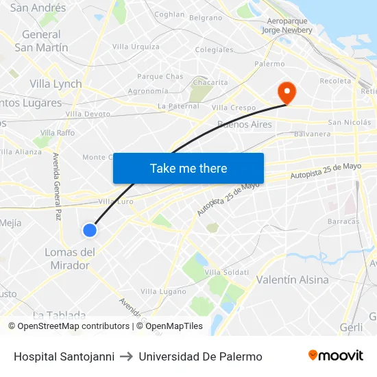 Hospital Santojanni to Universidad De Palermo map