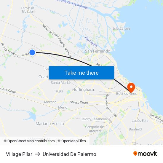 Village Pilar to Universidad De Palermo map