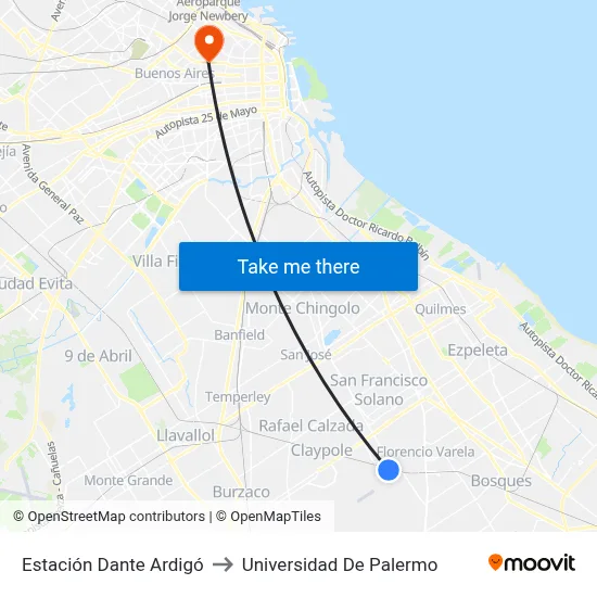 Estación Dante Ardigó to Universidad De Palermo map