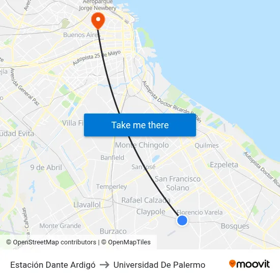 Estación Dante Ardigó to Universidad De Palermo map
