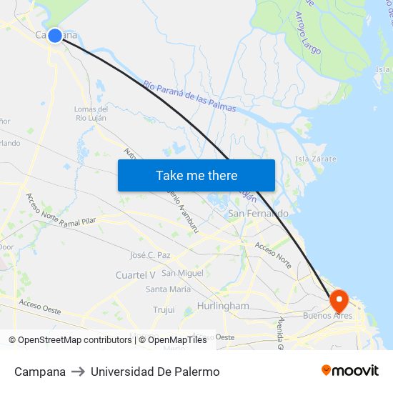 Campana to Universidad De Palermo map