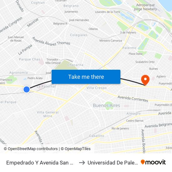 Empedrado Y Avenida San Martín to Universidad De Palermo map